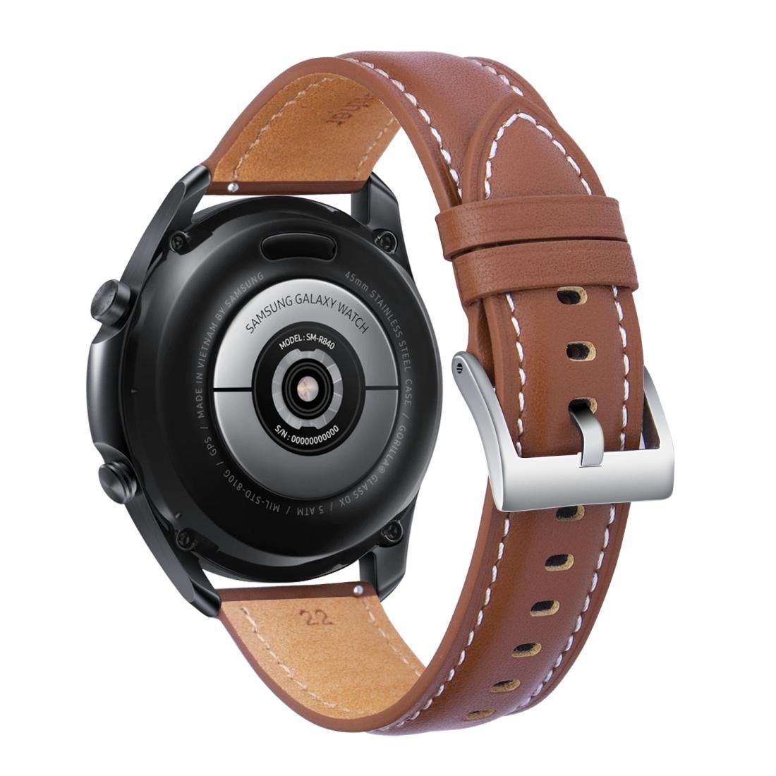 Genuine Leather Silver Buckle Replacement Strap Watchband, Size:For Samsung Galaxy Watch3 45mm (Light Brown)