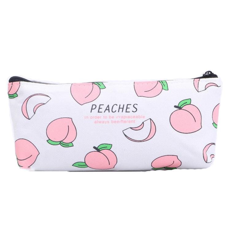 Canvas Fruit Peach Pencil Cases For Girl Stationery School Supplies Students Gifts (Multiple White)