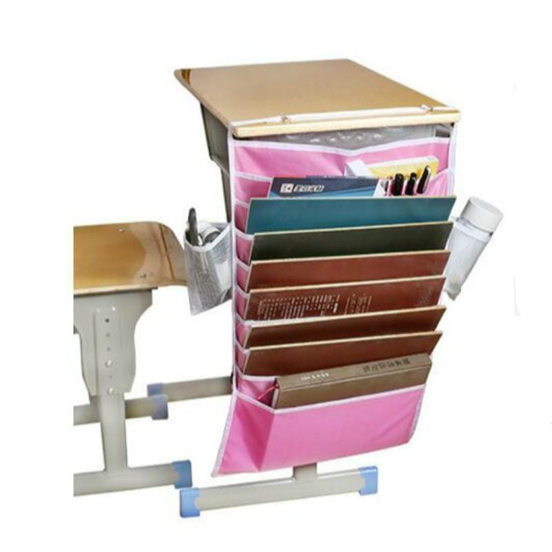 Multi-function Desk Large Capacity High School Student Book Storage Hanging Book Bag (Pink)