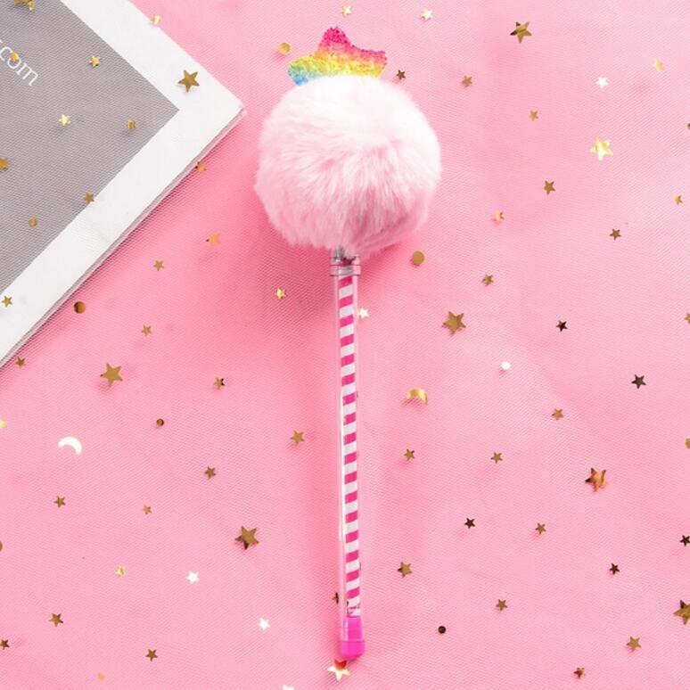 Creative Fur Ball Pendant Stationery Cute Plush Colored Pen Student Gel Pen (Pentagram Pink Fur Ball)