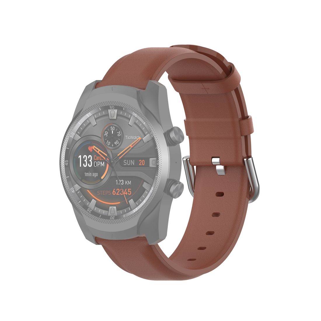 For Ticwatch Pro 2020 22mm Leather Strap with Round Tail Buckle (Brown)