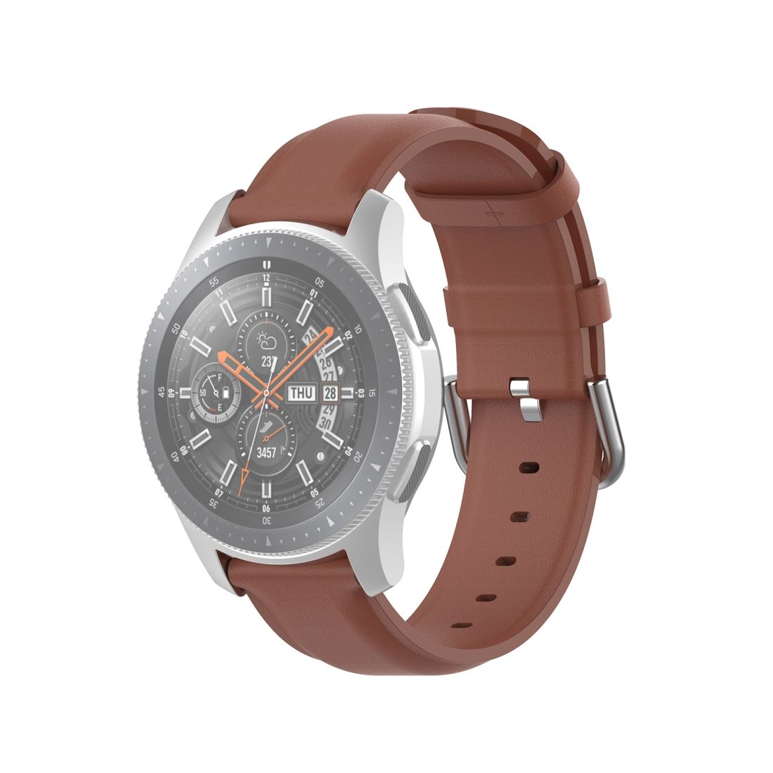 For Samsung Galaxy Watch 3 45mm 22mm Leather Strap with Round Tail Buckle (Brown)