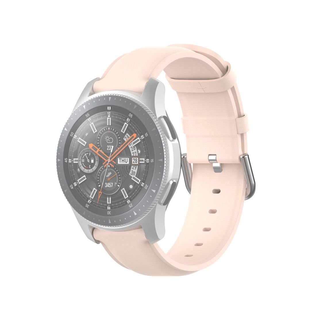 For Samsung Galaxy Watch 3 45mm 22mm Leather Strap with Round Tail Buckle (Light Pink)