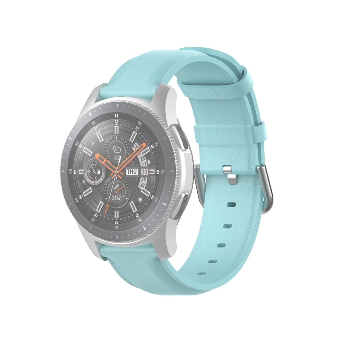 For Samsung Galaxy Watch 3 45mm 22mm Leather Strap with Round Tail Buckle (Light Blue)