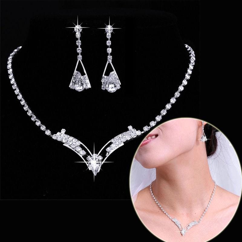 Wedding Sparkling V Shaped Rhinestone Jewelry Set for Women