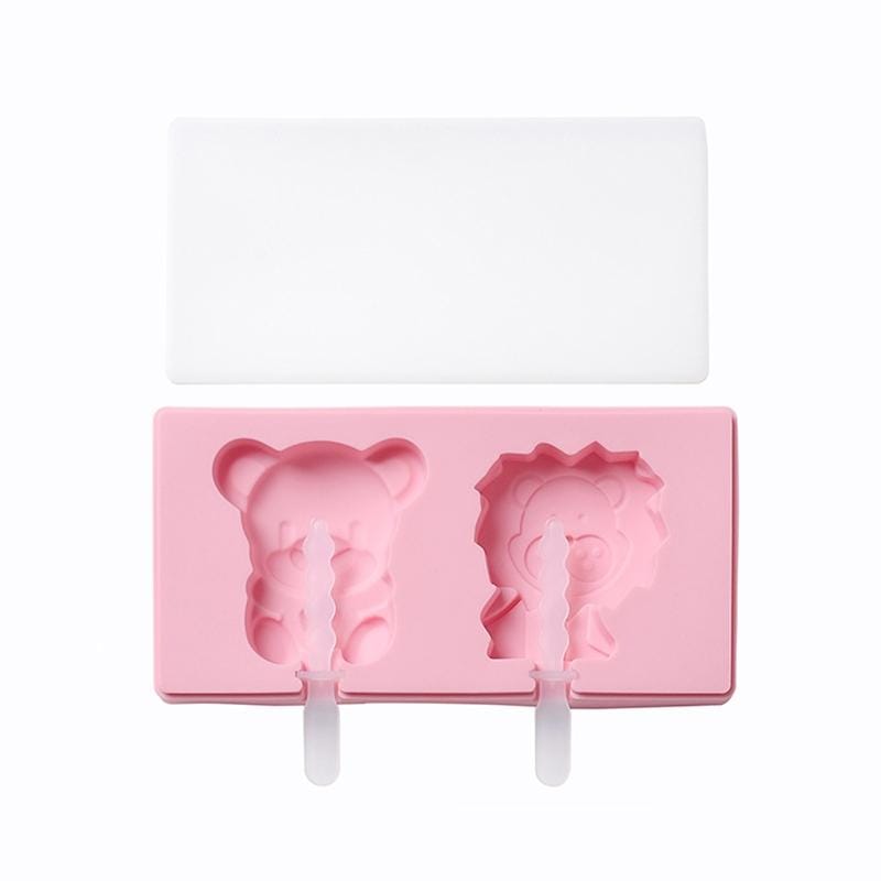 3 PCS Homemade Handmade DIY Cartoon Fruit with Lid Silicone Ice Cream Mold Making Ice Tray, Style:Lion Bear (Blue)