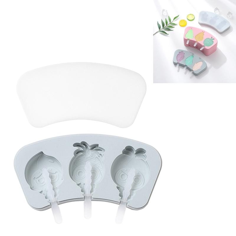 2 PCS Cartoon Homemade Popsicle Ice Cream Mold with Lid Silicone Baking Tool, Style:Fruit Man (Blue)