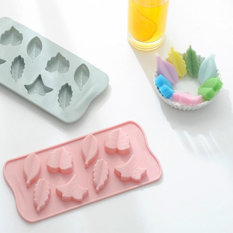 6 PCS Small Green Leaves Chocolate Mold DIY Baking Tools Silicone Ice Tray Cake Mold (Pink)
