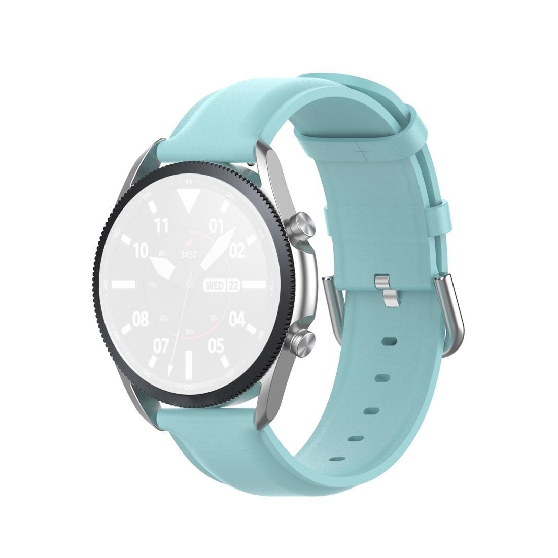 For Galaxy Watch 3 41mm Round Tail Leather Strap, Size: Free Size 20mm (Light Blue)