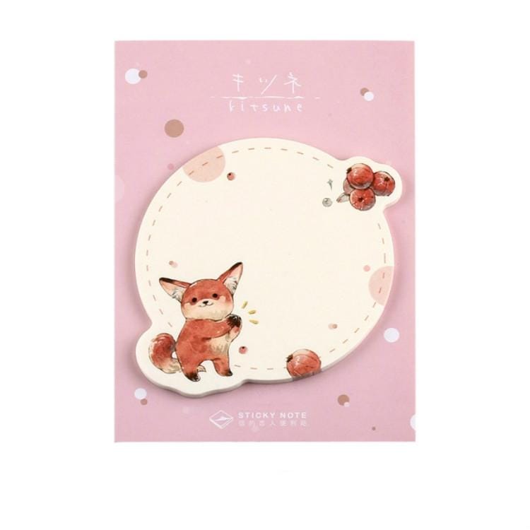 2 PCS Cute Cartoon Animal Note Notepad Diary Self-adhesive Glue Memo Post-it (Happy Fox)
