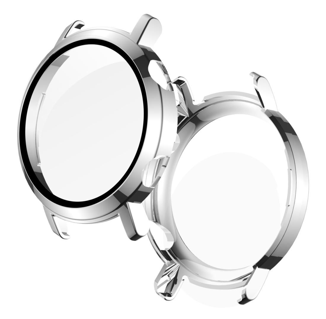 2 in 1  Tempered Glass Screen Protector + Fully Plating PC Case, Size:For Huawei Watch GT2 42mm (Silver)