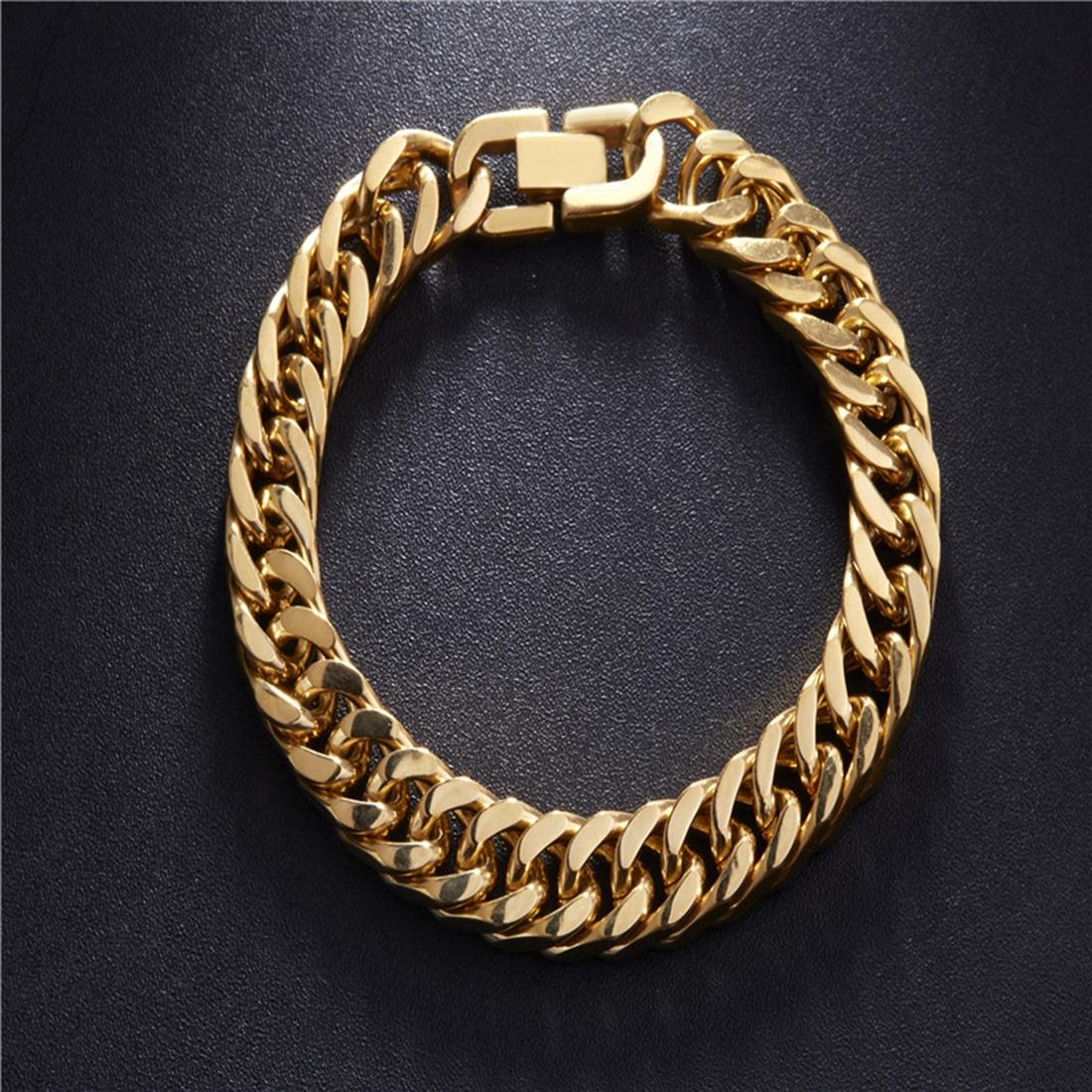 Mens Fashion Jewelry Hip-hop Punk Link Titanium Steel Chain Wristband Bracelet, Size: 20.5cm (Gold)