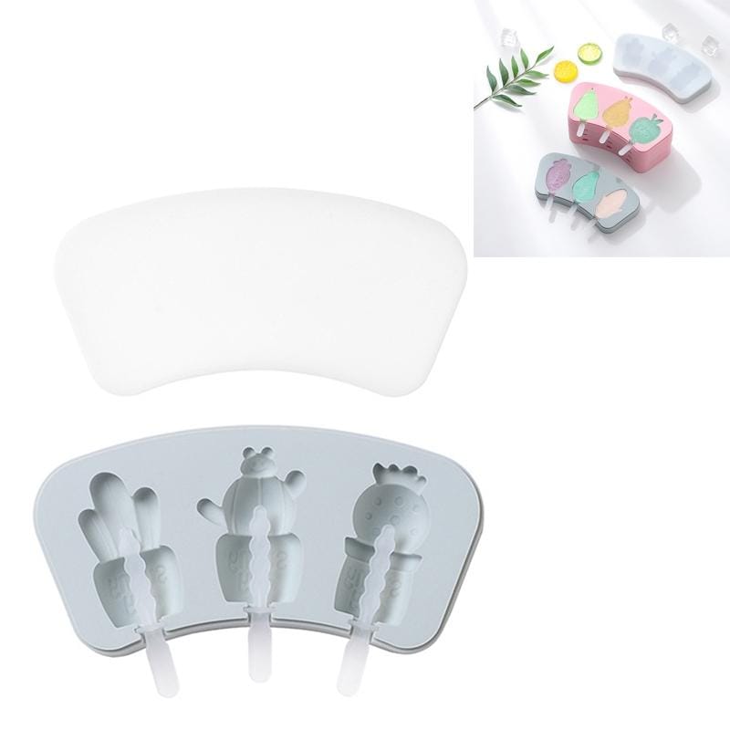 2 PCS Cartoon Homemade Popsicle Ice Cream Mold with Lid Silicone Baking Tool, Style:Sunny Day Potted Plants (Blue)