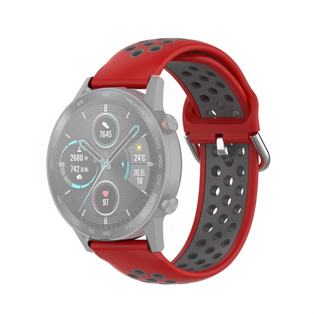 For Huawei Honor Magic Watch 2 46mm 22mm Clasp Two Color Sport Wrist Strap Watchband (Red + Grey)