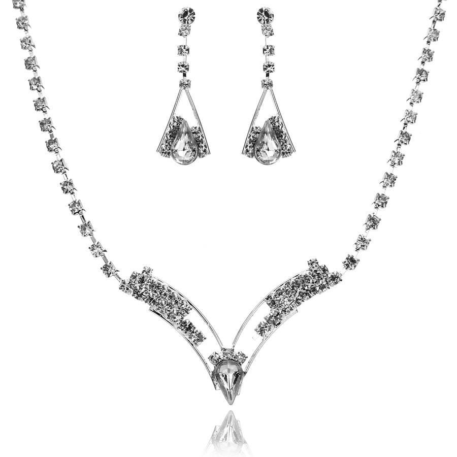 Wedding Sparkling V Shaped Rhinestone Jewelry Set for Women