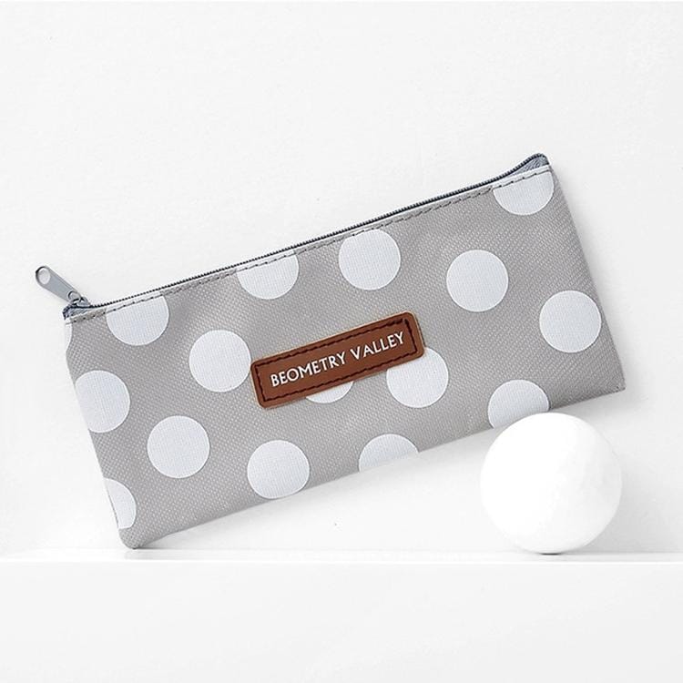 Cute Simple Striped Grid Geometry Canvas Pencil Case Pen Bag Box Stationery Pouch School Supplies (Grey Dot)