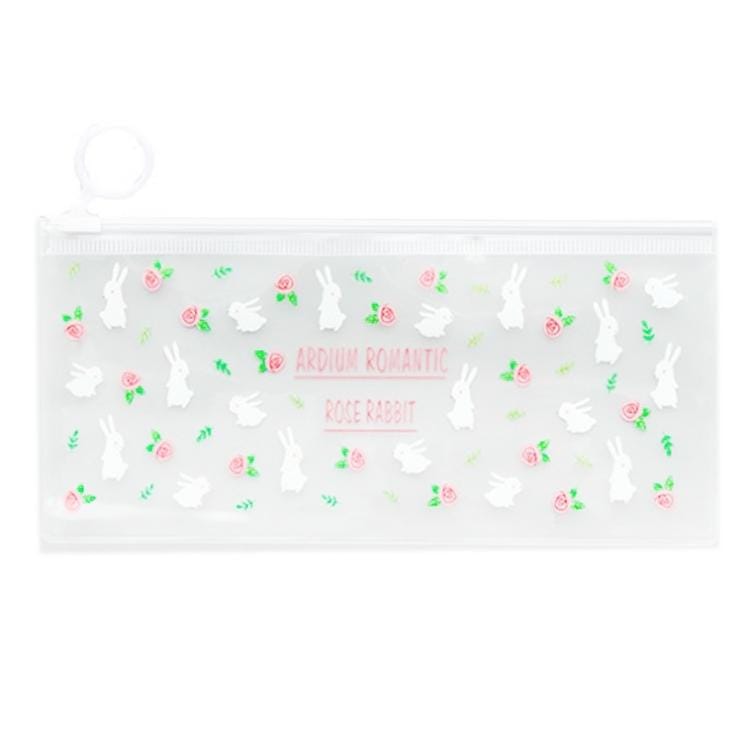 3 PCS Cartoon Floral Pen Bag Student Cute Transparent Pull Bag Creative Stationery (Rabbit)
