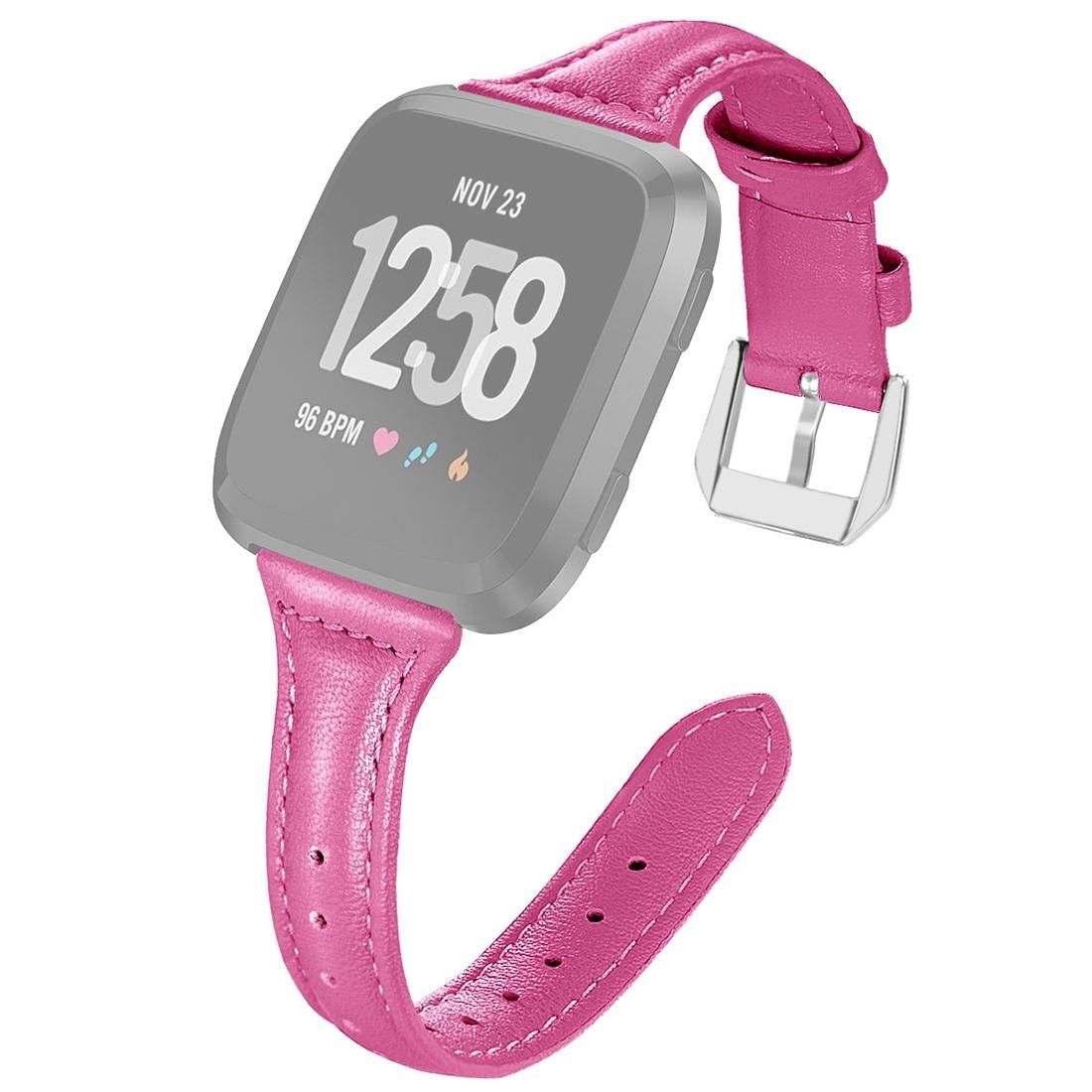 For Fitbit Versa 2 Smart Watch Genuine Leather Wrist Strap Watchband, Shrink Version (Rose Red)