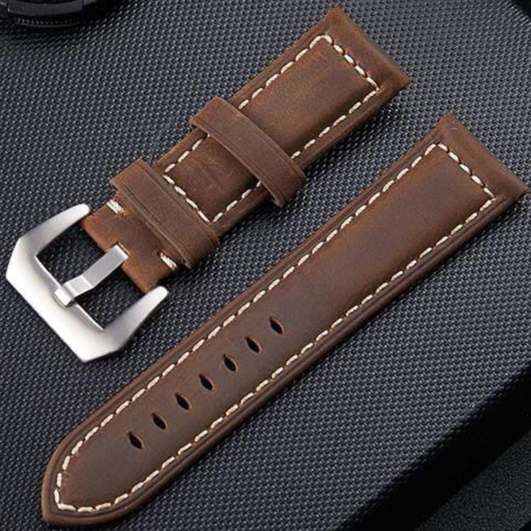 Crazy Horse Layer Frosted Silver Buckle Watch Leather Wrist Strap, Size: 26mm (Dark Brown)