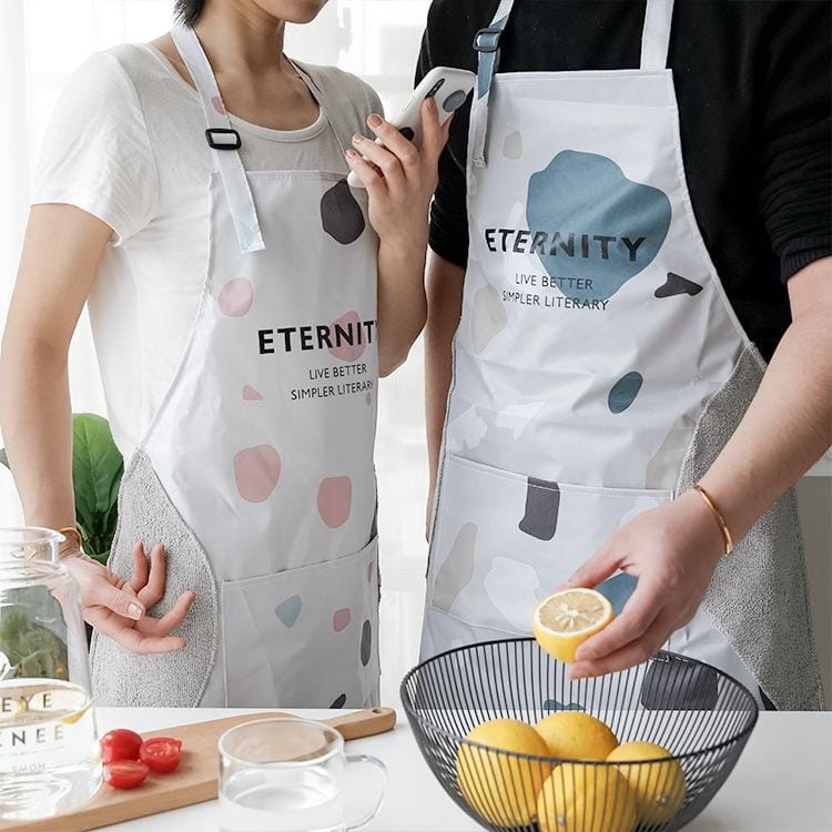 2 PCS Waterstone Pattern Wind-proof Hand-wiping Apron Simple Fashion Oil-proof Kitchen Household Overalls ( Gray)