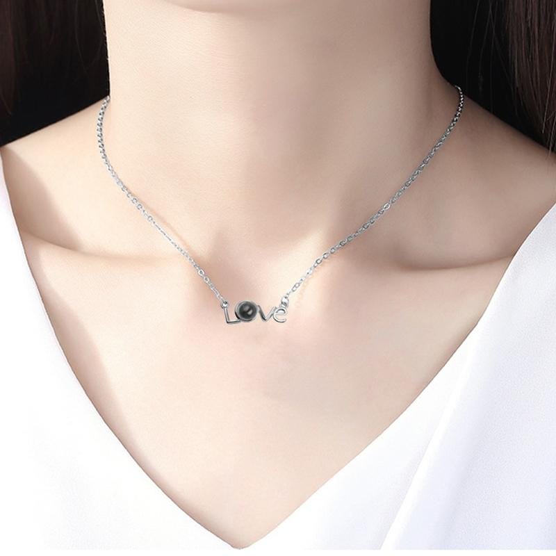 Love Memory 100 Languages I Love You Projection Love Letter Pendant Necklace (love letter silver)