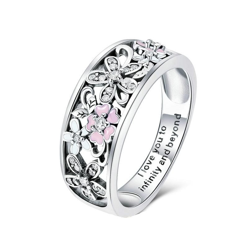 Fashion 925 Sterling Silver Daisy Flower Finger Rings for Women Wedding Engagement Jewelry, Ring Size:7