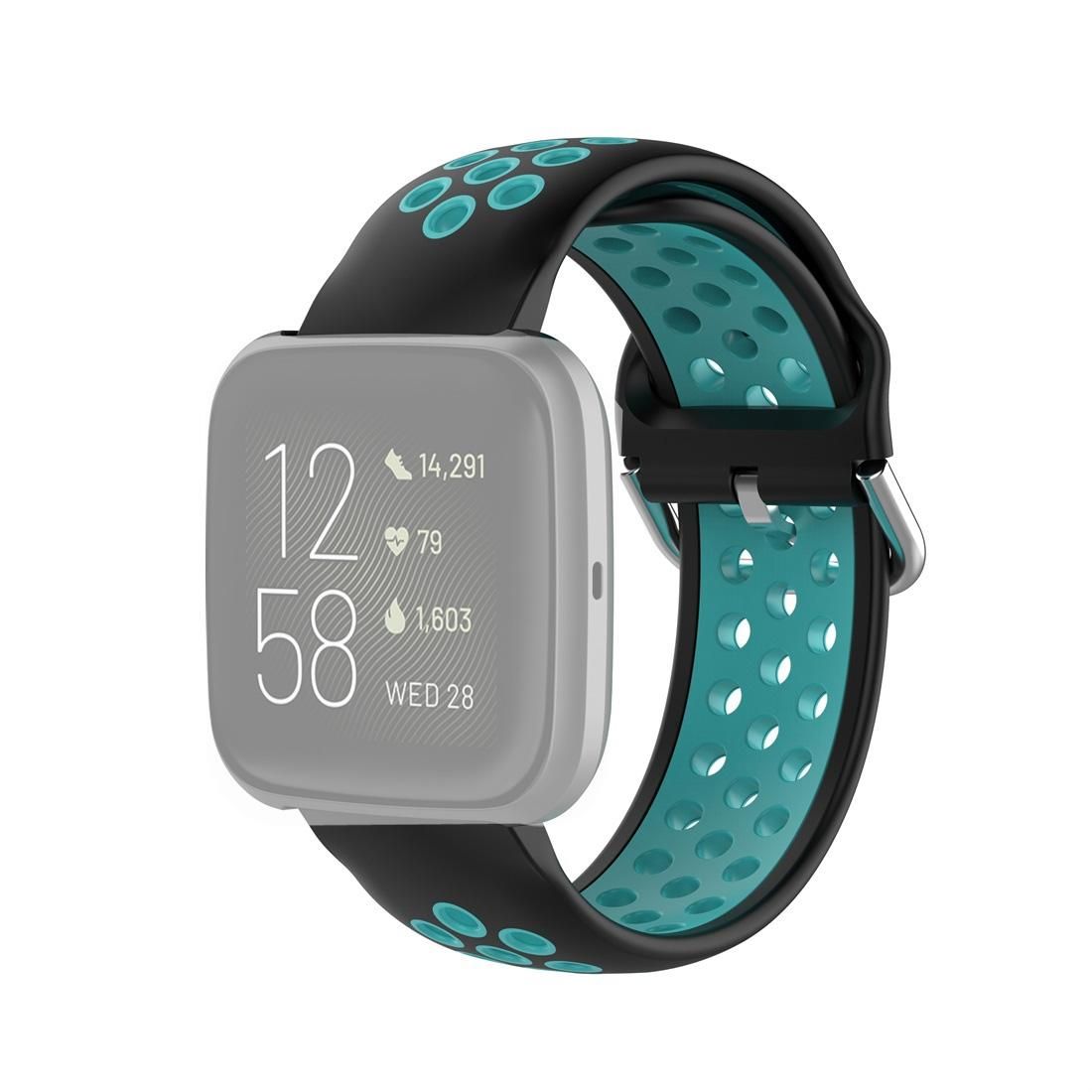 For Fitbit Versa 2 / Versa / Versa Lite 23mm Clasp Two Color Sport Wrist Strap Watchband (Black + Mint Green)