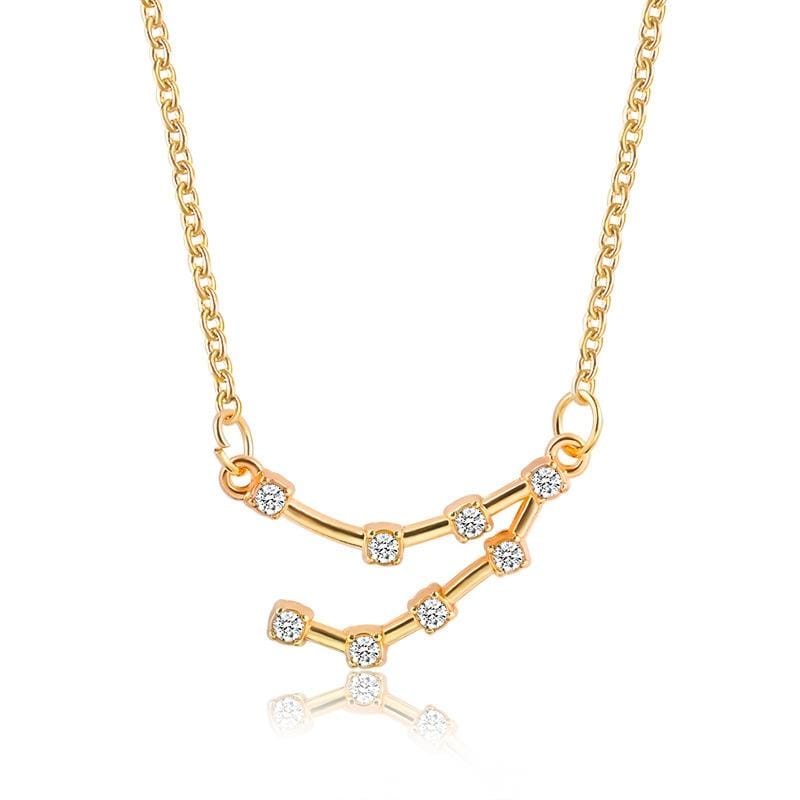 Fashion Zircon Pendant Zodiac Guardian Necklace Short Clavicle Chain (Capricorn-Gold)