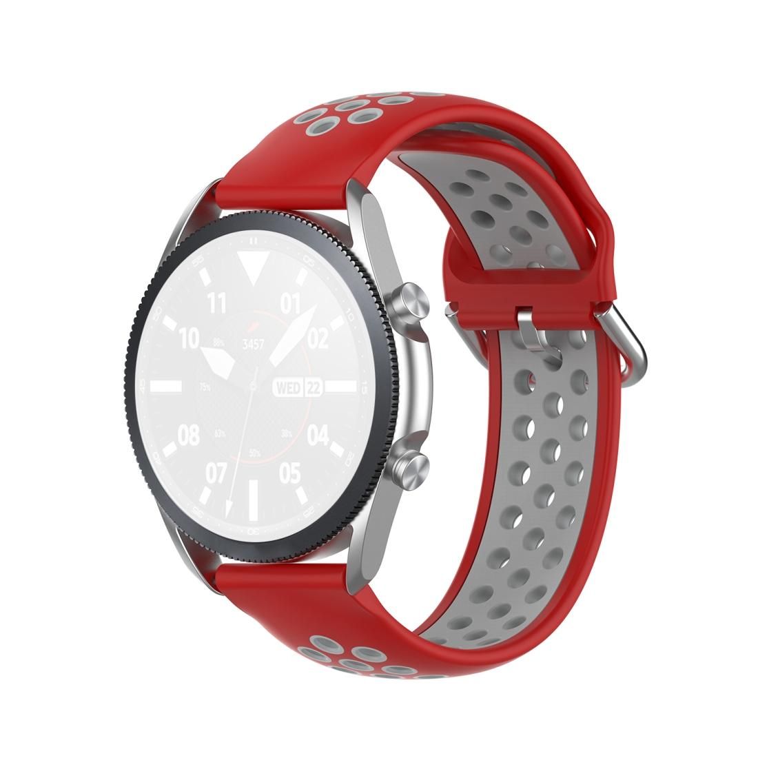 For Galaxy Watch 3 41mm Silicone Sports Two-tone Strap, Size: Free Size 20mm (Red Gray)