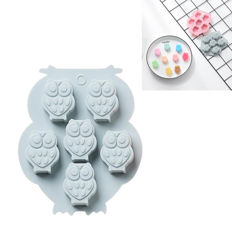 6 PCS Creative Owl Shape Chocolate Mold Silicone Ice Tray Homemade DIY Cake Baking Mold (Blue)