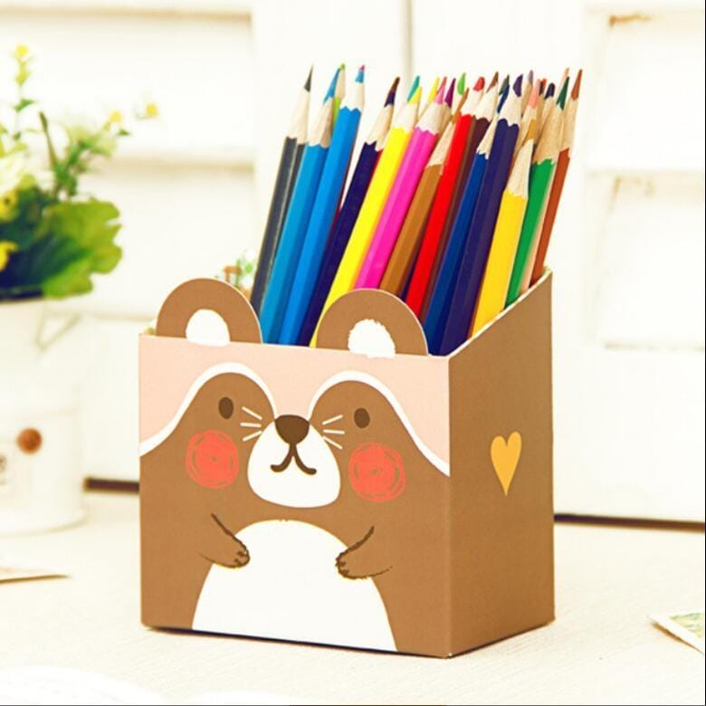 3 PCS 6946 Office Stationery Creative Student Paper Cute Animal Single Storage Pen Holder Finishing Box (Coffee)
