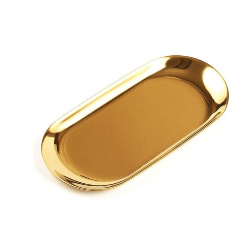 Home Decoration Stainless Steel Tray Jewelry Plate, Size:S (Gold)