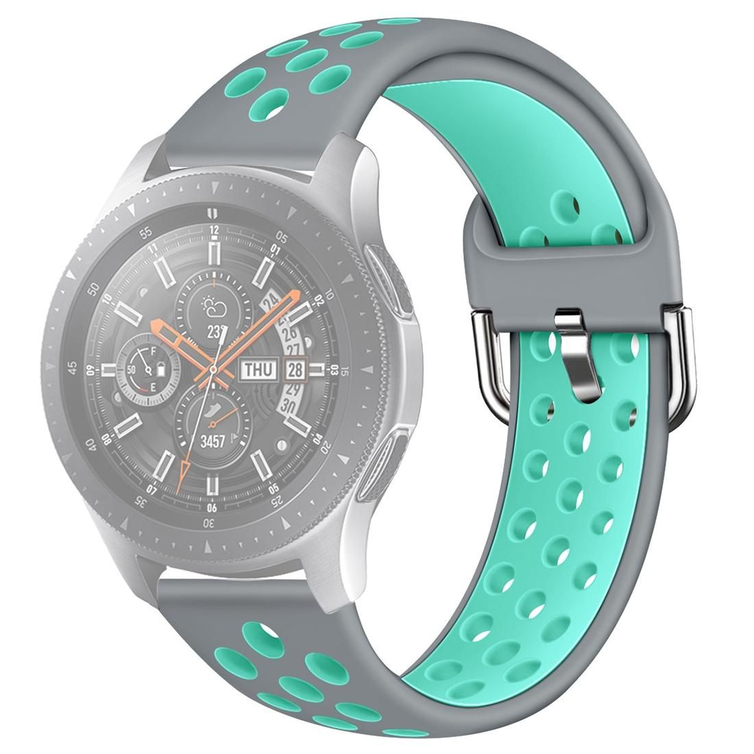 For Galaxy Watch 46 / S3 / Huawei Watch GT 1 / 2 22mm Smart Watch Silicone Double Color Wrist Strap Watchband, Size:S (Grey Green)