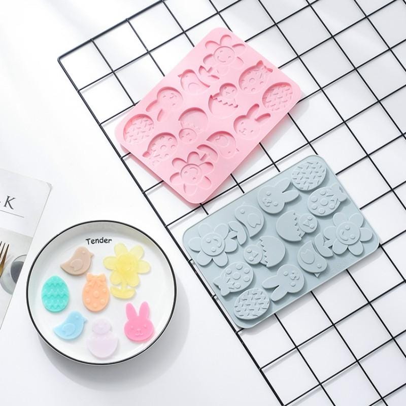 4 PCS Cartoon Farm Style 12 Grid Silicone Ice Cube Chocolate Cake Mould DIY Biscuit Candy Epoxy Baking Mould (Blue)