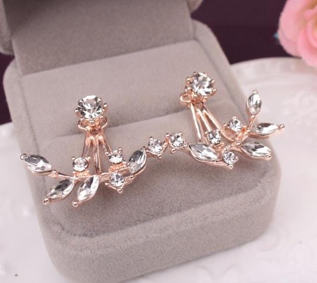 Leaf Crystals Stud Earring For Women (Rose gold)