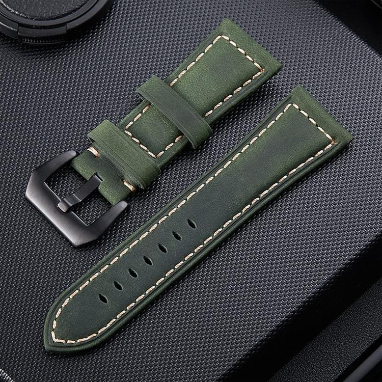 Crazy Horse Layer Frosted Black Buckle Watch Leather Wrist Strap, Size: 22mm (Army Green)