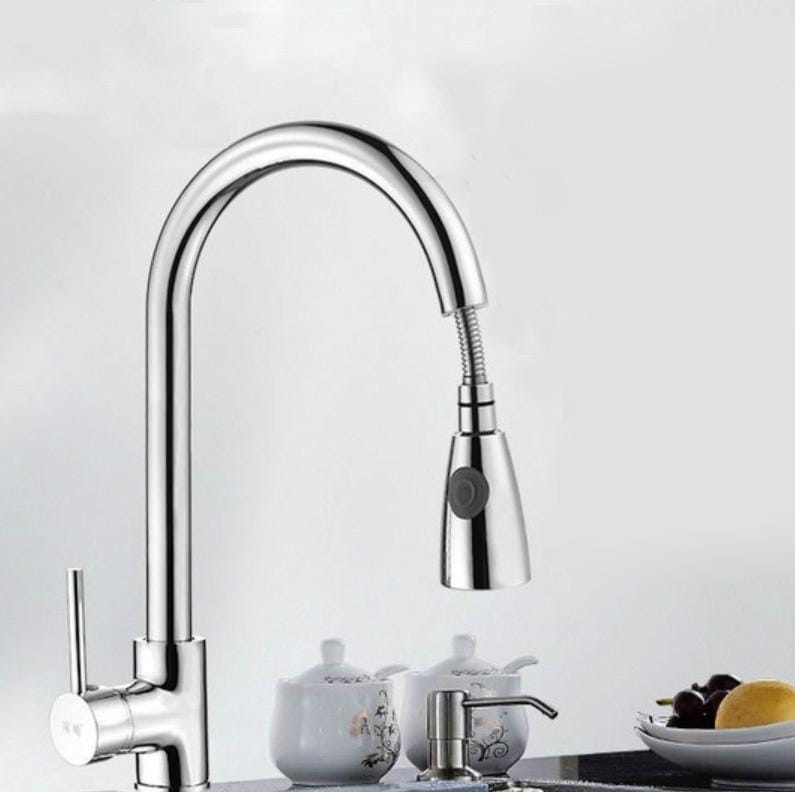 Kitchen Pull-out Faucet Hot And Cold Home 304 Stainless Steel Retractable Rotating Faucet, Style:Electroplated Copper
