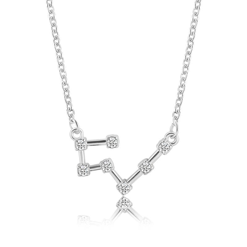 Fashion Zircon Pendant Zodiac Guardian Necklace Short Clavicle Chain (Taurus-Silver)