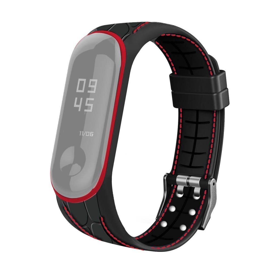 For Xiaomi Mi Band 4 / 3 Silicone Two-color Thread Replacement Strap Watchband, Style:Bamboo Joint Texture (Red)