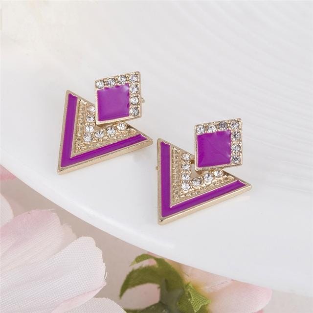 Fashion Rhinestone Geometric Drop Triangle Earrings (Purple)