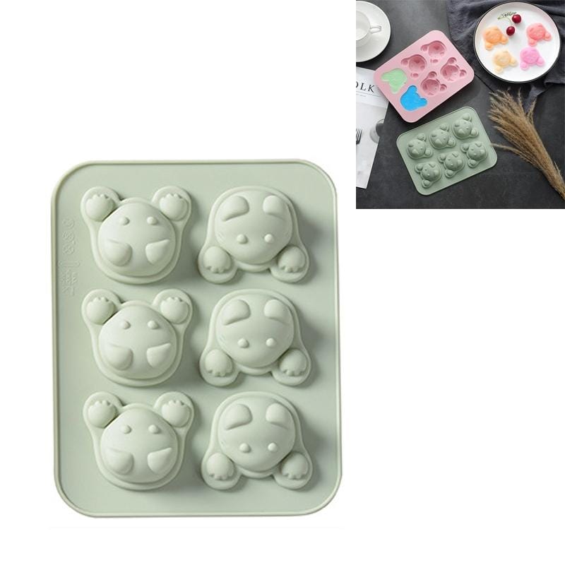 4 PCS Cartoon 6 Grid Kittens Silicone Ice Cube Chocolate Cake Mold Complementary Food Baking Mold (Green)