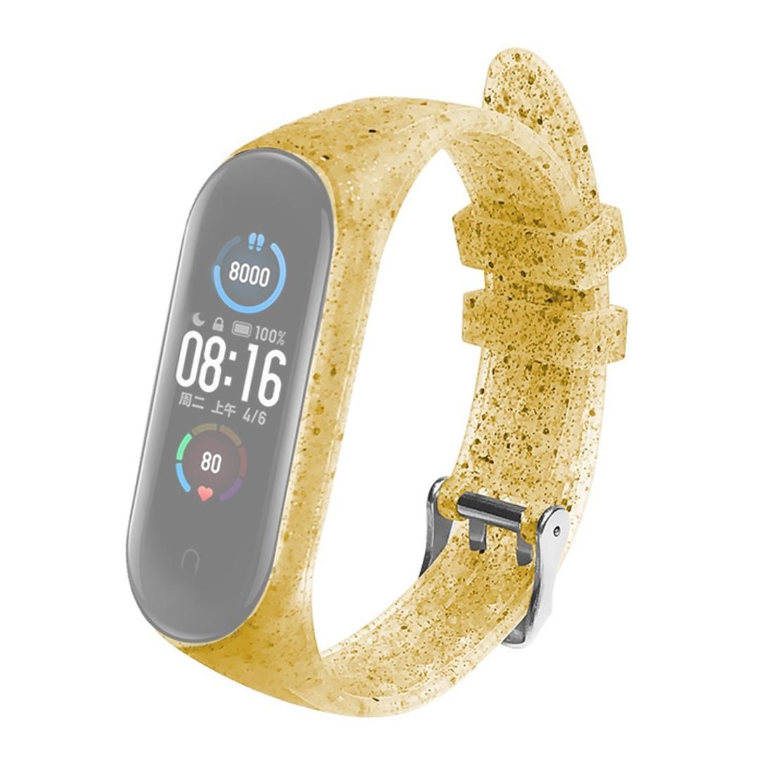 For Xiaomi Mi Band 5 Glitter Powder Silicone Replacement Strap Watchband (Gold)