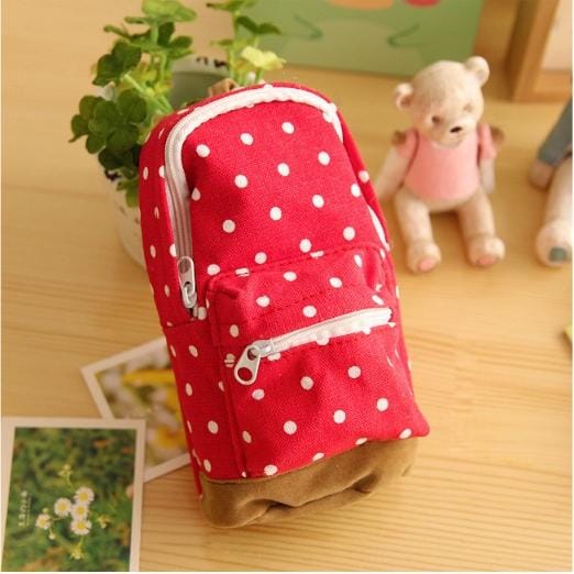 Multi-function Large Capacity Creative Canvas Backpack Dot Pencil Case (Red)