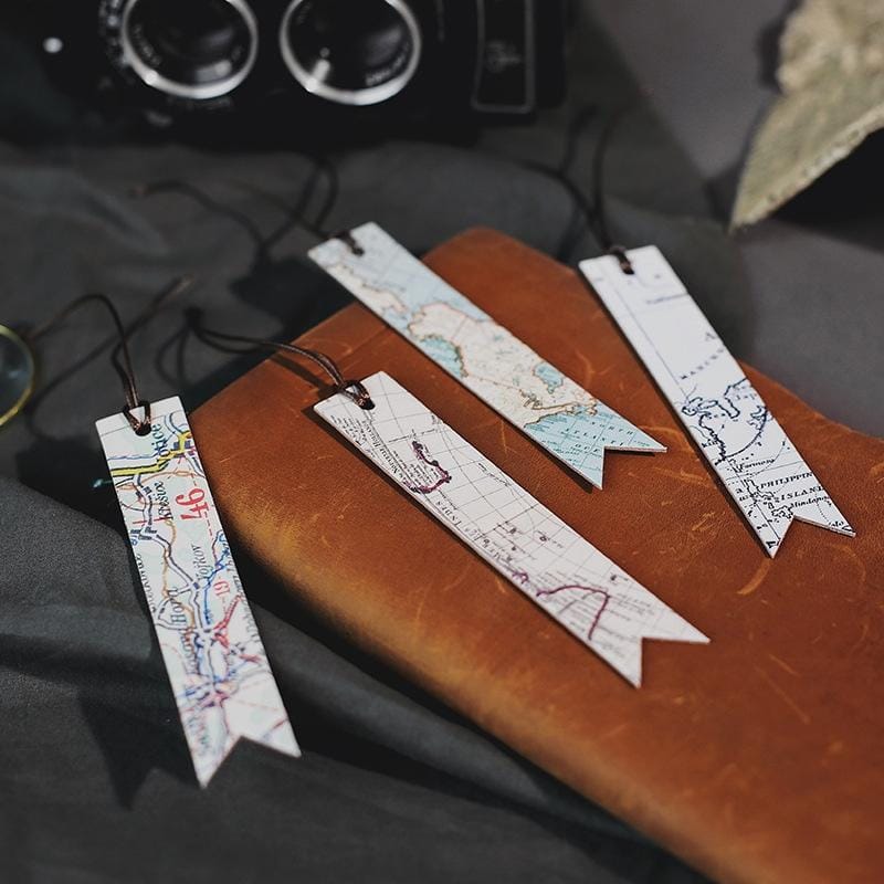 2PCS Retro Map Creative DIY Leather Bookmark School Supplies Student Stationery (Trace)