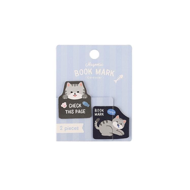 2 PCS Creative Cute Cartoon Magnet Bookmark Small Animal Book Page Folder (Gray Cat)