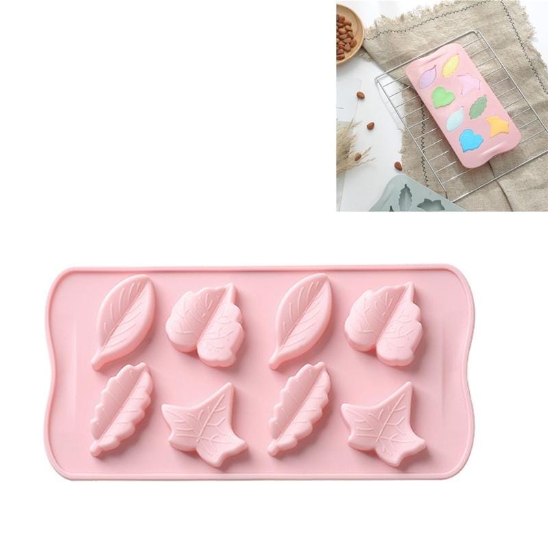 6 PCS Small Green Leaves Chocolate Mold DIY Baking Tools Silicone Ice Tray Cake Mold (Pink)