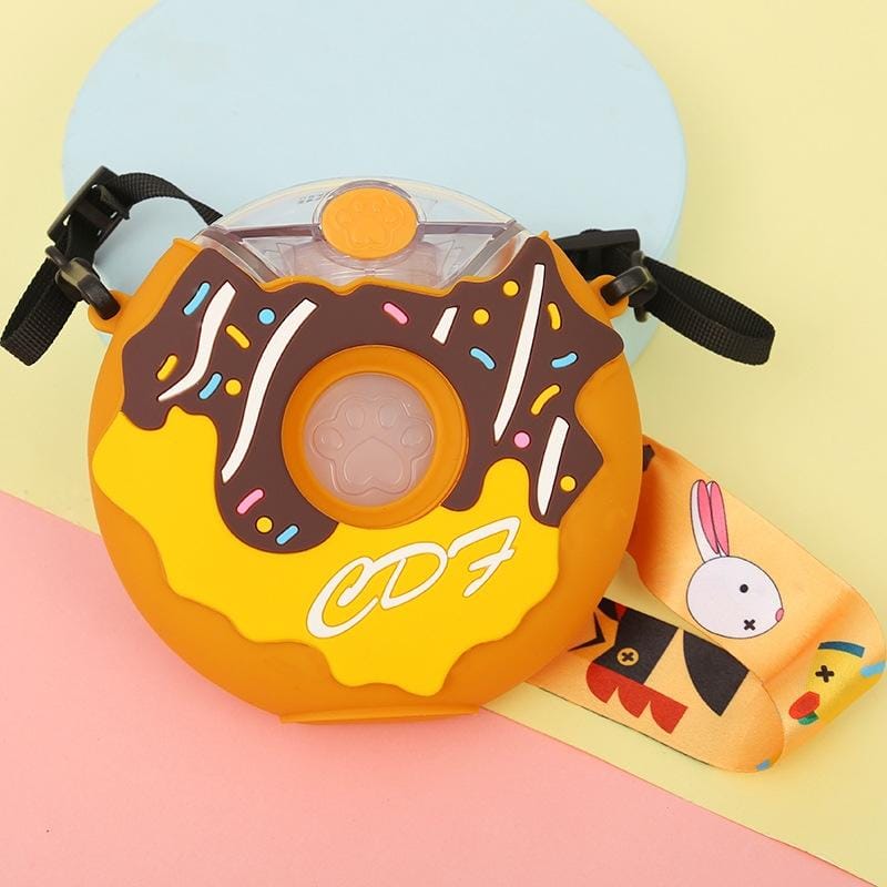 Creative Donut Water Cup for Children Summer with Straw Silicone Cartoon Anti-leakage and Anti-scalding Kettle (Orange)