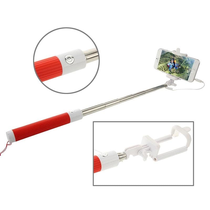 Multifunction Wire Controlled Selfie Stick Monopod Extendable Handheld Holder for IOS & Android Phone, Max Length: 80.5cm (Red)