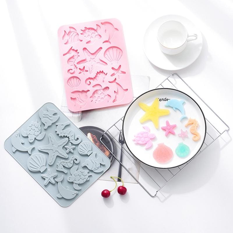 4 PCS Marine Life Three-dimensional Silicone Ice Cream Mold High Temperature Resistant Multifunctional Baking Cake Chocolate Mold (Blue)