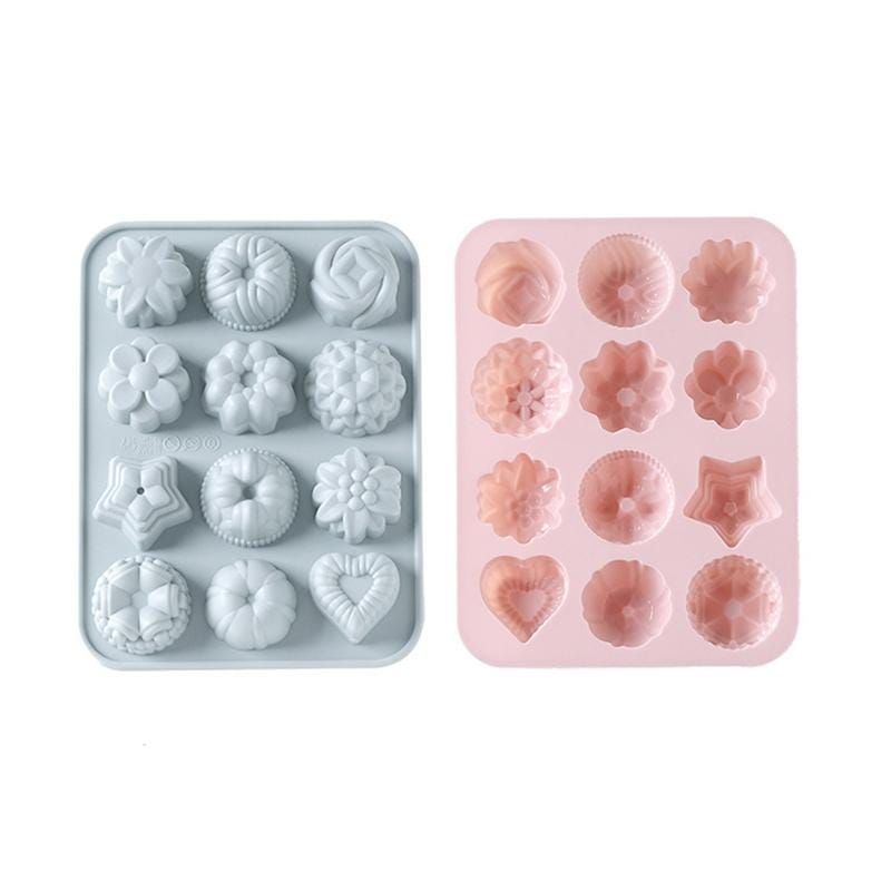 4 PCS Silicone Flower Shape Ice Tray Cake Moon Cake Mold Cookies DIY Handmade Soap Aroma Diffuser Mold (Pink)